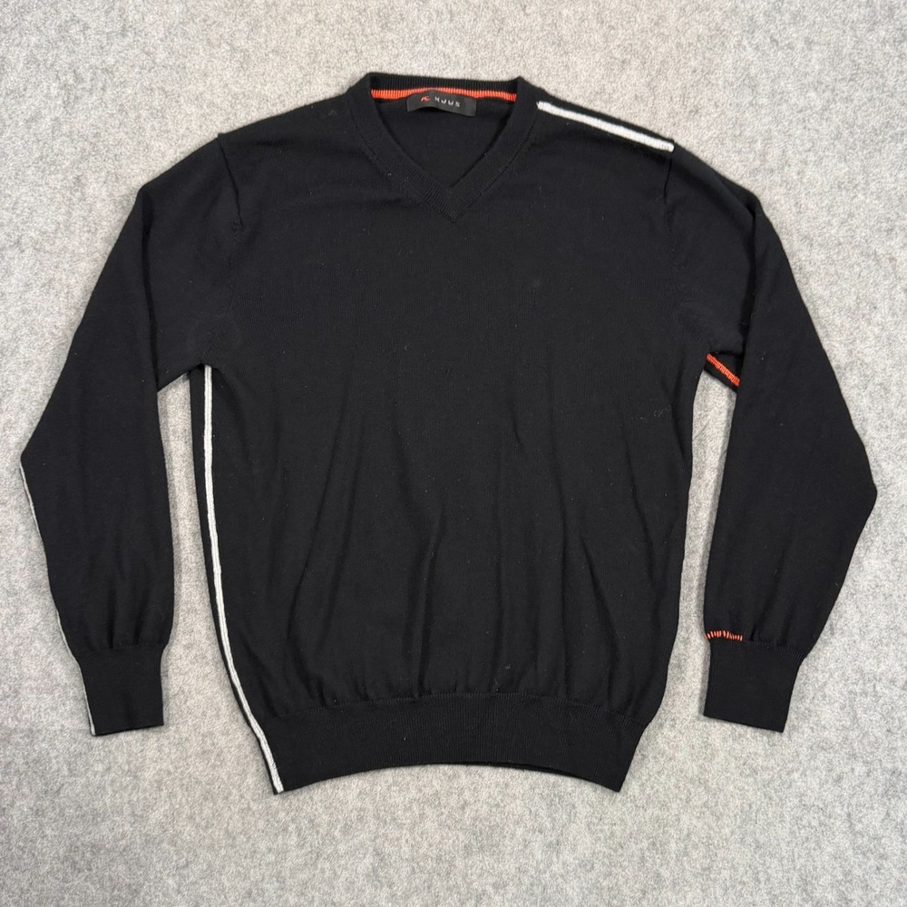 Kjus Black Merino Wool Knit V-Neck Long Sleeve Pullover‎ Sweater Men's Size M
